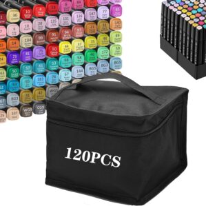 Alcohol Markers Set with Base, 120P Alcohol Markers Set Brush Dual Tip Sketch Markers for Painting, Art Supply Permanent Coloring stuff Markers for Kids,Aldult