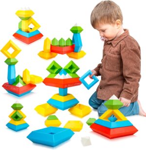 BELLOCHIDDO Montessori Toys for 2 3 4 5 Year Old Boy Girl – Blocks for Toddlers 1-3,15 Pcs Stacking Building Blocks for Toddlers 1-3, Toddler Toys Age 1-2 STEM Preschool Learning Educational Toy