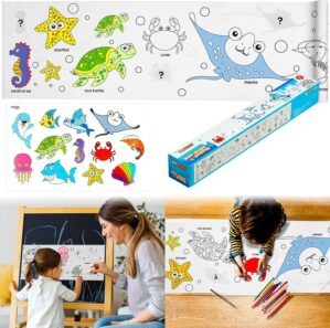 Children’s Drawing Roll，2024 New Coloring Paper Roll for Kids,120 * 11.8 Inches DIY Painting Drawing Paper Roll, Sticky Drawing Paper Roll, Early Educational Toys for Kids (Ocean)