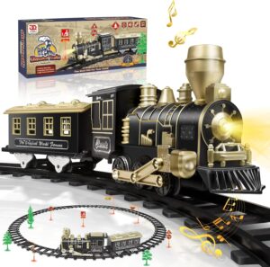 JUQU Train Set – Train Toys for Boys w/Lights & Sounds (ON/Off), Toddler Toy Train Sets w/Locomotive Engine, Cars& Tracks, Christmas Train Gift for 3 4 5 6 7 8+ Year Old Kids Birthday Gifts