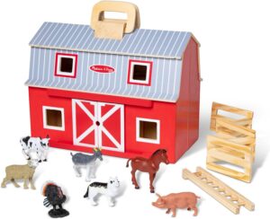 Melissa & Doug Fold and Go Wooden Barn With 7 Animal Play Figures – Farm Animals Portable Toys For Kids And Toddlers Ages 3+