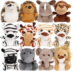 Small Stuffed Animals Bulk, 12 Pieces Cute Plushies, 4.5 Inch Mini Forest Animal Plush Toys, Party Favors, Stocking Stuffers for Kids
