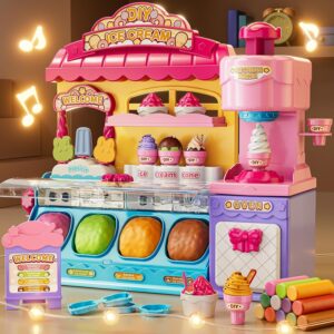Color Dough Clay, Ice Cream Set Food Toys for Kids 3 4 5 6 Years Old – Play Clay, Pretend Play Toys for Kids Toddler 3-5, Small Toy Food, Modeling Clay, Ice Cream Shop Toys for Kids Ages 3+