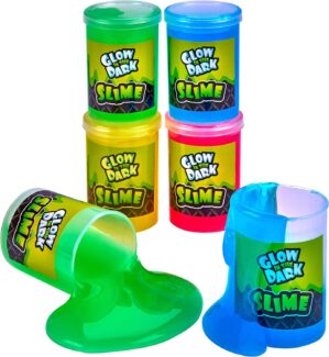 Glow in The Dark Slime – 6 Pack – Neon Blue, Green, Pink, Yellow Colors – Glowing Slime Kit for Kids – Party Favors, Goody Bag Fillers