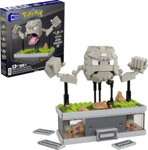 Mega Pokémon Building Toys Set, Mini Motion Geodude with 343 Pieces, 5 Inches Tall, Moving Arms and Mouth, Adult Collectible
