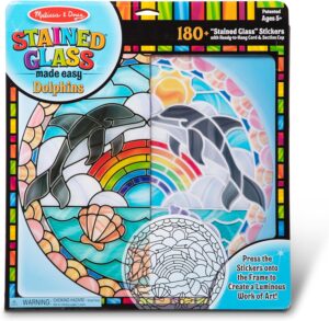 Melissa & Doug Stained Glass Made Easy Craft Kit: Dolphins – 180+ Stickers , Ocean Animals Crafts For Kids Ages 5+