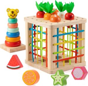 Wooden Shape Sorter Toys, Activity Cube Stacking Toys for Baby Boys Girl Birthday Gift-Montessori Toys for 1 2 3 Year Old Girls-Toddler Learning Toys 18+ Months