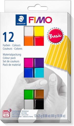 STAEDTLER FIMO Soft Polymer Clay – Oven Bake Clay for Jewelry, Sculpting, Crafting, 12 Assorted Colors, 8023 C12-1
