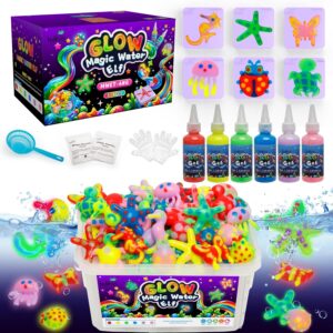 Kiditos Glow in The Dark Magic Water Elf Toy Kit, Magic Aqua Fairy Water Gel Kit with 6 Glow Colors and 6 Molds. Christmas Gifts, Birthday Gifts, Party Favors, Arts & Crafts DIY STEM Kits for Kids