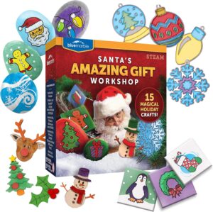Santa’s Christmas Craft Kit for Kids – 15 Magical Christmas Crafts for Kids, Make Suncatchers, Paint Holiday Rocks, Make Magnets & More for Christmas Gifts, Craft Kits for Ages 5 6 7 8 9 10 11 & 12