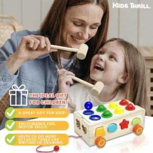 KIDSTHRILL 22 Pcs Set Wooden Shape Sorter Toy for Toddlers, & Pound A Ball Toy 12 Shapes 8 Balls 2 Hammers Montessori Gift Toys for 2 3 4 Years Old Boys & Girls Fine Motor Skills Toddler Toy