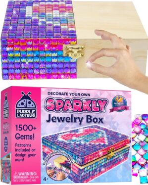 PURPLE LADYBUG DIY Sparkly Girls Jewelry Box for Girls 8-12 Yrs Old – 10 9 8 7 6 Year Old Girl Birthday Gift Idea & Christmas Crafts for Girls 8-12 – Girl Toys 8-10, Arts and Crafts for Kids Ages 6-8