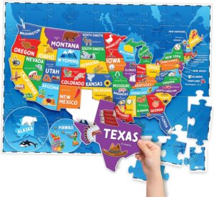 United States Puzzles for Kids Ages 4-6 – Educational Toys for Boys & Girls – 70Pcs USA Map Kids Puzzle with 50 States & Capitals – Christmas Gifts for Kids – Floor Jigsaw Puzzles