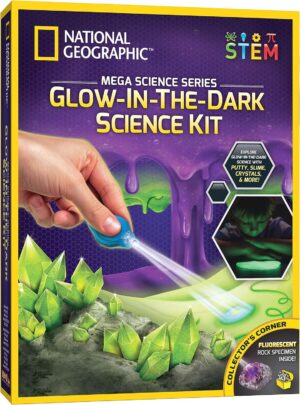 NATIONAL GEOGRAPHIC Mega Science Kit – Glow in The Dark Lab with Crystal Growing Kit, Slime Making, Glowing Putty, and More Science Experiments, Slime Kit for Boys and Girls (Amazon Exclusive)