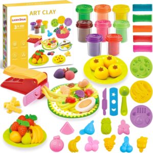 Lucky Doug Air Dry Clay Kit for Kids, DIY Soft Magic Modeling Clay for Kids with Models Tools & Noodle Machine, Fruit Series Toys Craft Project Gifts for Boys Girls Toddlers 3 4 5 6 7 8 9 Years Olds