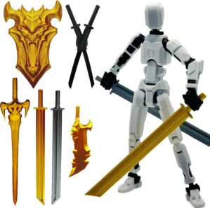 3D Printed 5.54-inch Multi-Jointed Action Figures Dummy13, Full Body Mechanical Movable Toy, Multiple Accessories, Hand Painted Figure, Desk Decoration, Creative Gifts (White)