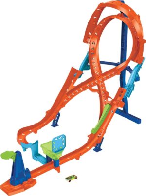 Hot Wheels Toy Car Track Set with Figure-8 Jump & 1:64 Scale Vehicle, 2-ft Tall Track, Connects to Other Sets