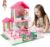 Mini Tudou Dollhouse for Girls, Doll House with Lights, Play Mat and Dolls, DIY Building Pretend Play House with Accessories Furniture and Household Items,Playhouse for Girls 3-12 (3 Rooms)