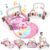 Baby Play Gym Walker Learning for Boy Girl, Baby Play Mat Kick and Play Piano Musical Activity Center Tummy Time Mat for Infant Newborn Toddlers Gifts Adjustable Height (Pink)