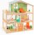 Large Wooden Dollhouse for Girls with 32 Pcs Furniture Accessories, 3-Story Dream Doll House 5 Rooms Balcony Wooden Stairs, Ideal Dollhouse Playset Toy for Kids Ages 3+, 30″ x 28″ x 13″