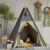 Teepee Tent for Kids Stripe Padded Mat Foldable Dark Tone Grey Play Tents for Girl and Boy with Carry Case Wooden Pole Printing Canvas Tepee Playhouse for Child Indoor Outdoor