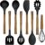 Silicone Cooking Utensil Set, Umite Chef 8-Piece Kitchen Set with Natural Acacia Wooden Handles,Food-Grade Silicone Heads-Silicone Kitchen Gadgets Spatulas Set for Nonstick Cookware- Black