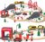 Giant bean 72PCS Fire Station Wooden Train Tracks & Train Set, Gift Packed Toy Railway Kits for Kids, Toddler Boys and Girls 3,4,5 Years Old and Up, Christmas Birthday Gift Toy for Kids