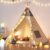 besrey Teepee Tent for Kids with Light & Mat, Kids Tents Indoor Play Tent Playhouse, Toddler Teepee 100% Cotton, tee Pee Tents for Kids Indoor, Kids Teepee,Children Room Tent