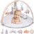 Bellababy Baby Activity Gym & Play Mat with Wooden Bar, Tummy Time Mat with 5 High Contrast Toys & Self-Discovery Mirror & Tummy Time Pillow for Sensory and Motor Skill Development