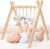 KIZZYEA Wooden Baby Play Gym, Infant Activity Gym for 0-3-6-12 Months, Wooden Foldable Frame Bar, Baby Activity Center, Newborn Montessori Gift for Boys Girls Ages 0 Month+