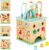 All-in-one Activity Center, 5 in 1 Activity Table, Baby Activity Table with Gear Game, Montessori Calendar, Bead Maze, Shape Sorter, Ball Drop and More.