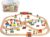 Wooden Train Set 100 Piece All in One Wooden Toy Train Tracks Set with Magnetic Trains and Railway Accessories, Comes in A Clear Container, Compatible with All Major Brands