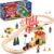 Wooden Train Set Toddler Toys – 38 Pcs Wood Train Track Set for Toddlers 3-4 Years with Crane, Bridge & Accessories – Compatible with All Major Brands