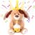 Hopearl Adorable Happy Birthday Dog with Glowing Cupcake Musical Stuffed Animal Puppy Singing and Shaking Plush Toy Interactive Animated Kids Gifts, Brown, 15”