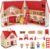 Fold and Go Wooden Dollhouse with 13pcs Furniture, 4 Rooms and 2 Flexible Dolls, DIY Pretend Dream House with Portable Handle, Birthday Gift for Kids 3 4 5 6 Years Old