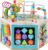 Teamson Kids Preschool Play Lab 7-in-1 Large Wooden Activity Cube Station Center Bead Maze and Counting for Kids Baby Toys, Natural