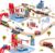 Giant bean 117 Pcs Busy Port City Train Set for Kids- Expandable & Changeable Wooden Train Track Set Toddler Toy, for Boys & Girls Ages 3+, Fits Thomas The Train, Brio, Melissa & Doug