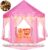 Monobeach Princess Tent Girls Large Playhouse Kids Castle Play Tent with Star Lights Toy for Children Indoor and Outdoor Games, 55” x 53” (DxH) (Pink Princess Tent with Play Mat)