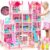 4-Story 13 Rooms Huge Dream Doll House with Dolls, Mat, Slide, Swing, Led Light, More Aceesories, Dollhouse Toy Gift for Creative Girls Kids Aged 3-8 4-7