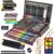 Sunnyglade 145 Piece Deluxe Art Set, Wooden Box & Drawing Kit with Crayons, Oil Pastels, Colored Pencils, Watercolor Cakes, Sketch Pencils, Paint Brush, Sharpener, Eraser, Color Chart (Cherry)