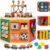 Large Activity Cube, 9-in-1 Farm-Themed Wooden Play Center, Multipurpose Montessori Toy for 1-2 Year Old Baby Toddler Kid, First Birthday Gift | Bonus Magnetic Train Cars