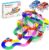 PicassoTiles 100 PCs Race Car Track Set Magnetic Toy Building Block with 2 LED Cars with Height Adjustable Roads Signs Education STEM Building Kit Learning Construction Fun for Boys & Girls Ages 3+